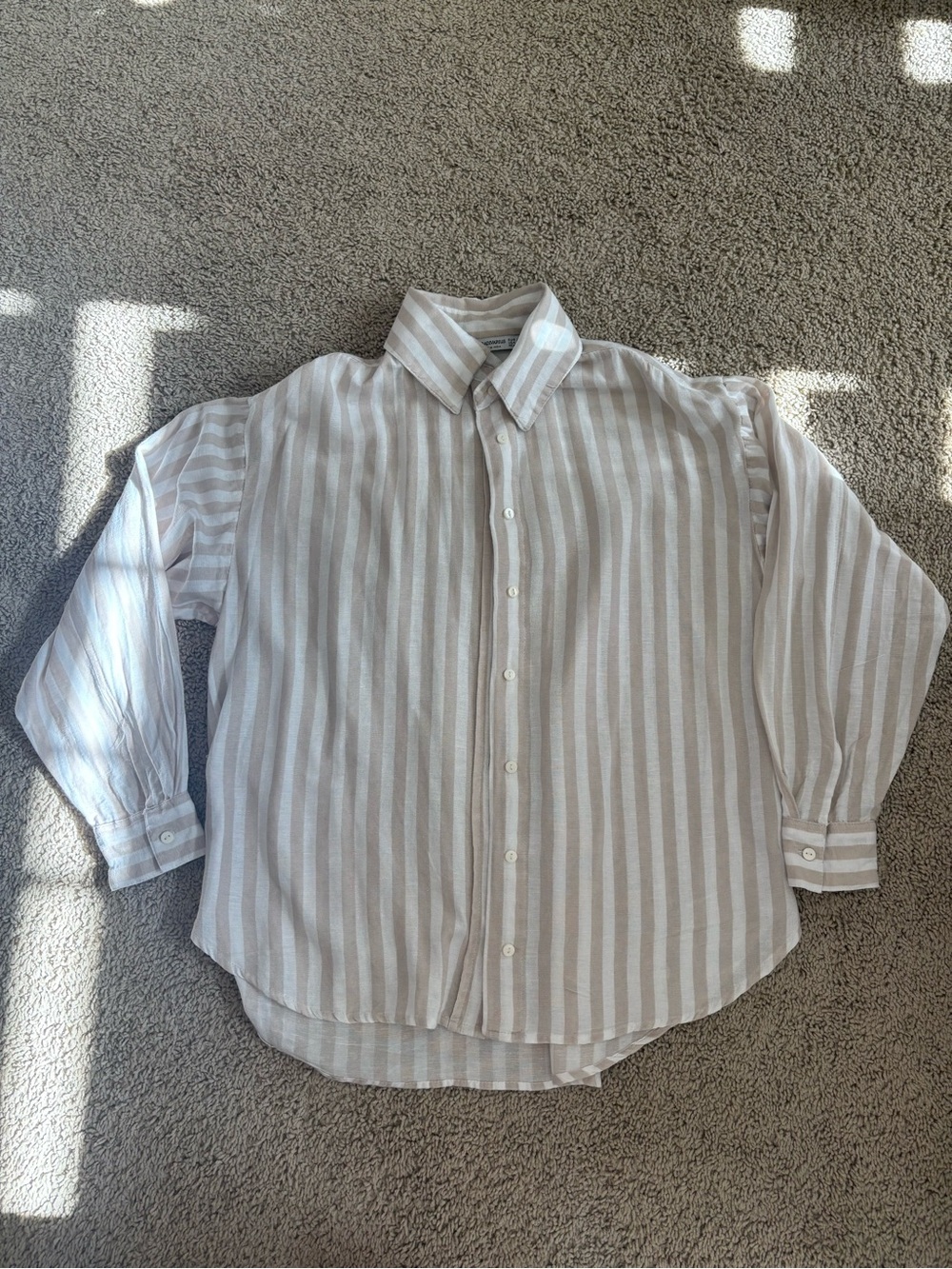 Classic Striped Button-Down Shirt in Beige and White